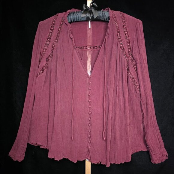 Free People Boho Sheer Long Sleeve Top L - Picture 1 of 11